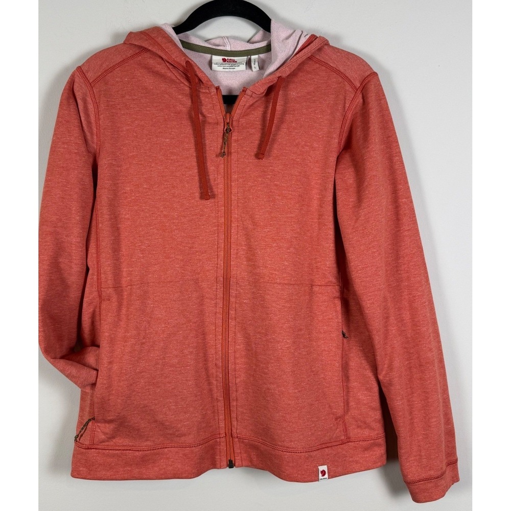 Fjallraven High Coast Lite Zip Hoodie Womens Large Coral Orange Heather Jacket